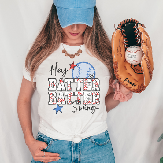 Hey Batter Batter Swing Baseball Graphic Tee