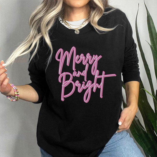 Merry and Bright Pink Christmas Long-Sleeve Shirt