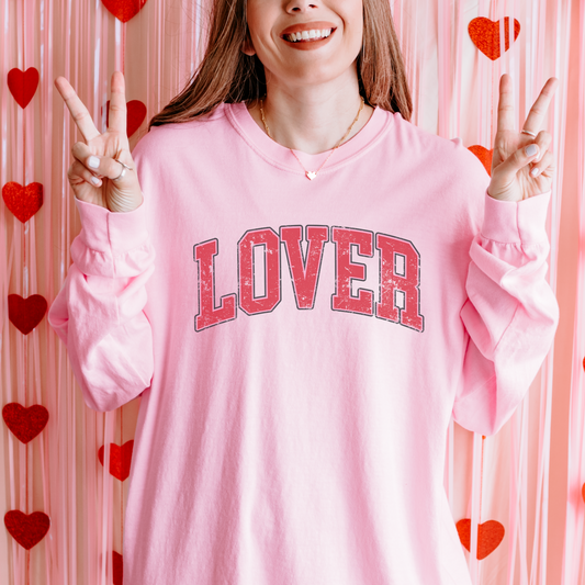 Lover Retro Varsity Distressed Graphic Long Sleeve Shirt