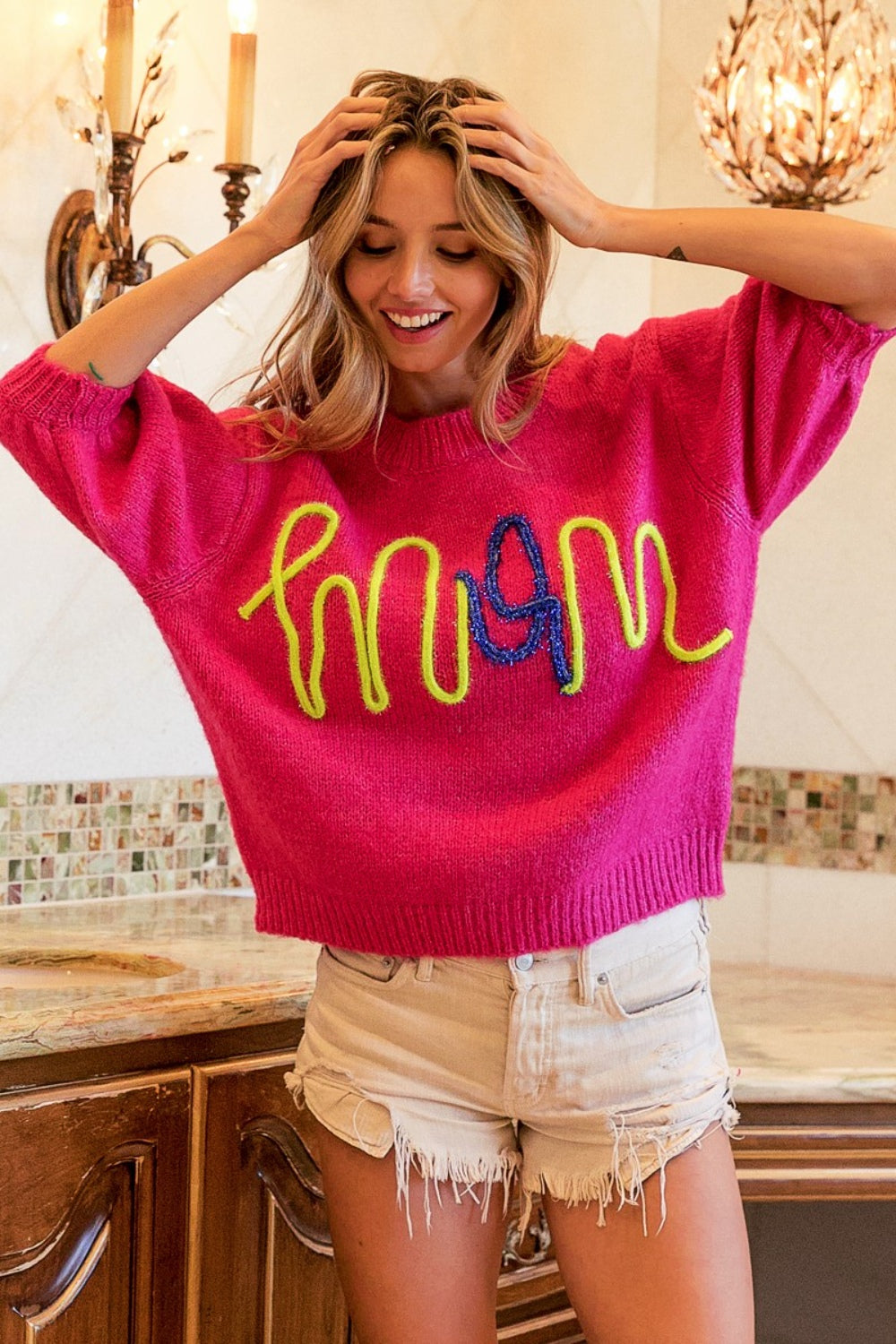 Mom Tinsel Embroidered Spring Sweater