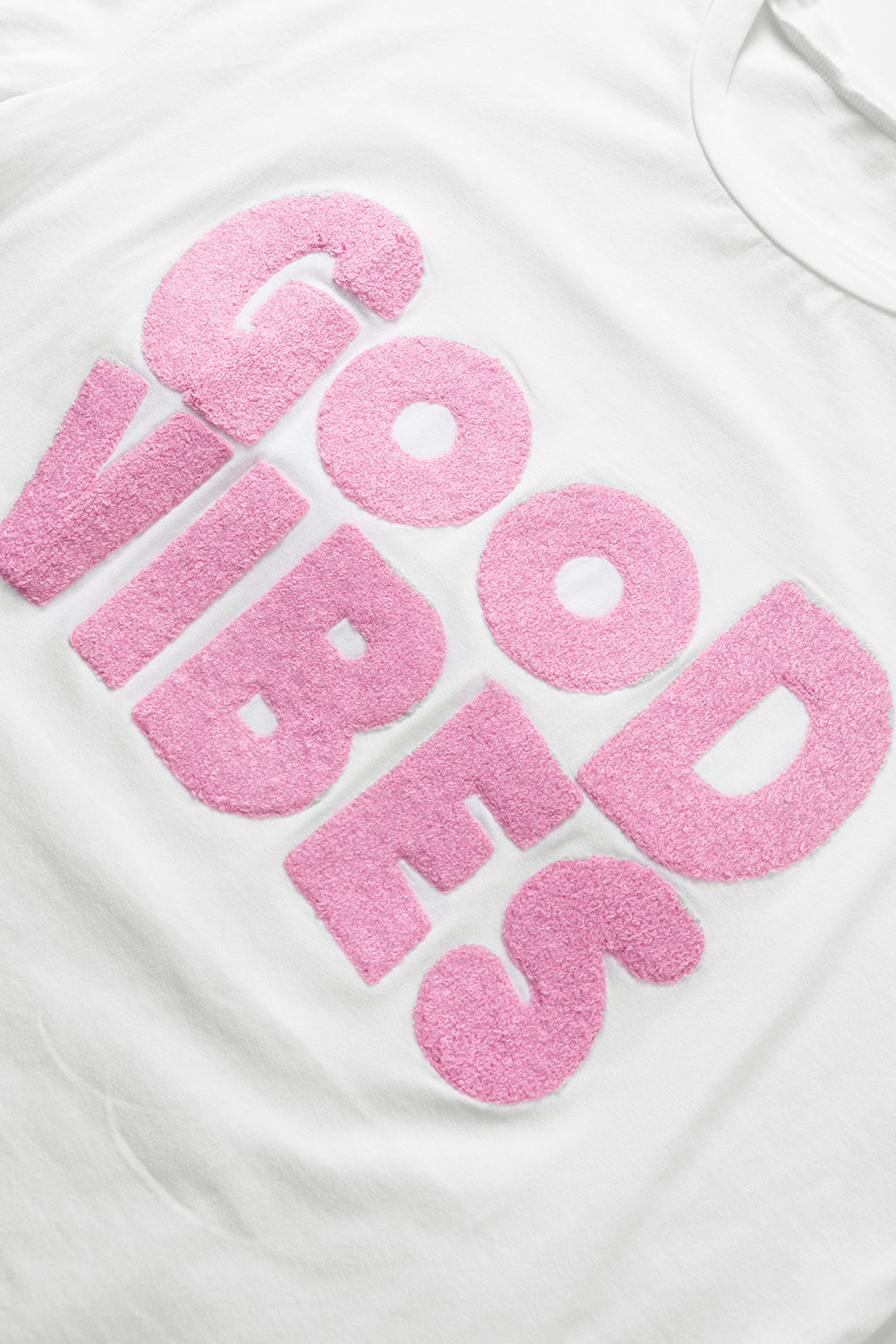 Good Vibes Fuzzy Chenille Letter Tee