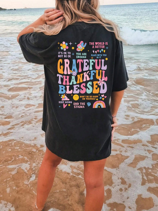 Grateful Thankful Blessed Inspirational Graphic Tee