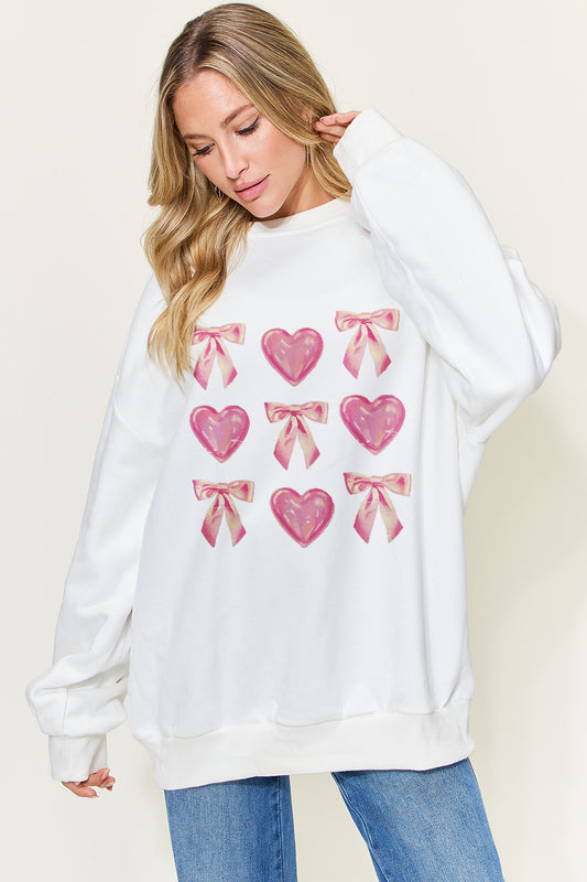 Girly Bow and Heart Graphic Sweatshirt