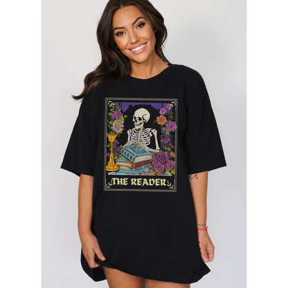 The tarot-inspired graphic tee allows you to express your fascination with the mystical while maintaining a casual and relaxed style. Perfect for everyday wear or to add a touch of enchantment to your favorite bookish events.