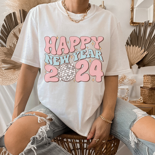 Happy New Year 2024 Groovy Graphic Tee