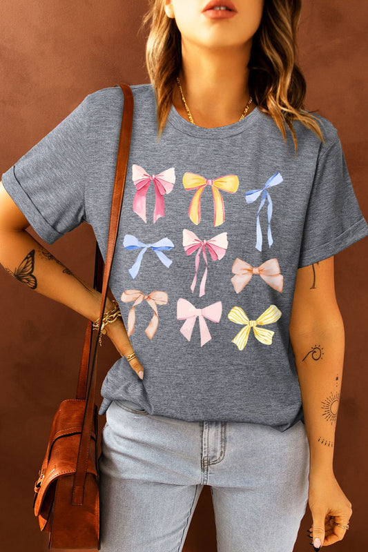 Colorful Bow Coquette Short Sleeve Graphic Tee