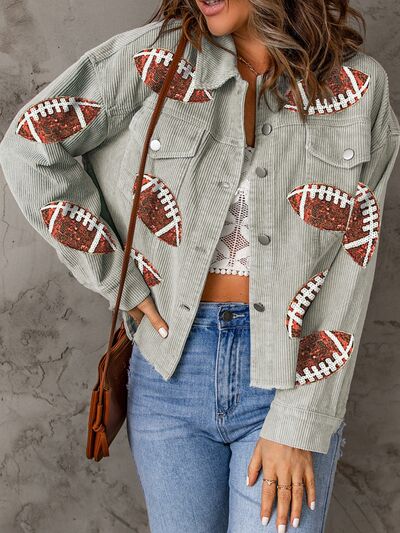 Football Sequin Button Up Sage Jacket