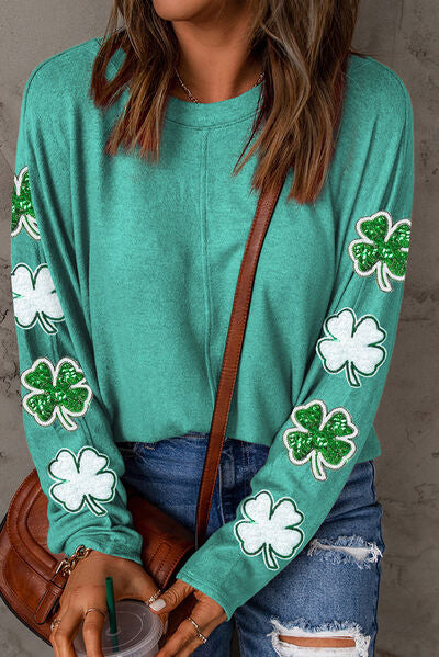 Sequin Clover Sleeve St. Patrick's Day Shirt