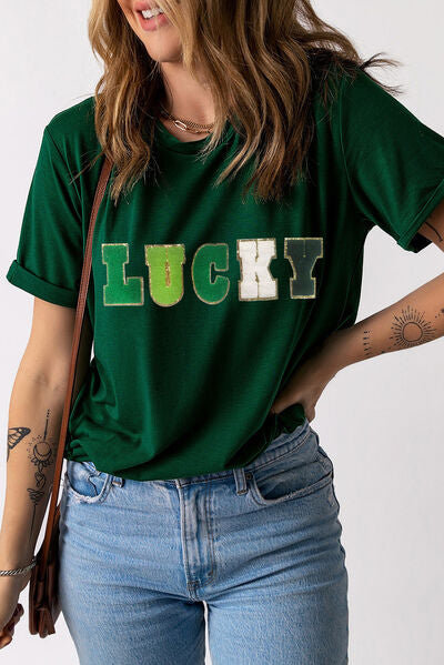LUCKY Round Neck Short Sleeve St. Paddy's Day T-Shirt