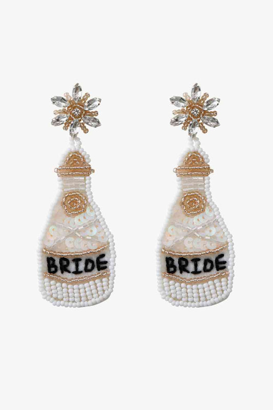 Beaded Champagne Bottle Bride Earrings