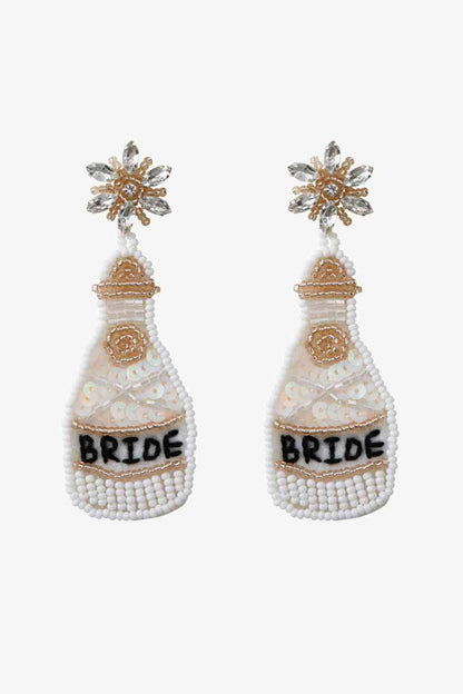 Beaded Champagne Bottle Bride Earrings