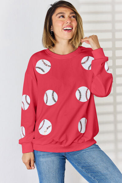 Baseball Sequin Round Neck Sweatshirt