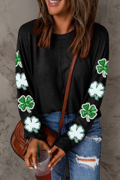Sequin Lucky Clover Long Sleeve St. Patrick's Day Top