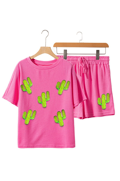 Prickly Pink Waffle-Knit Sequin Cactus Set