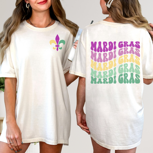 Retro Mardi Gras Graphic Tee with Front and Back Designs