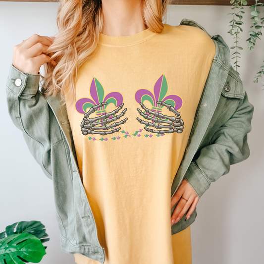 Funny Mardi Gras Skeleton Hands Fleur-de-Lis Shirt