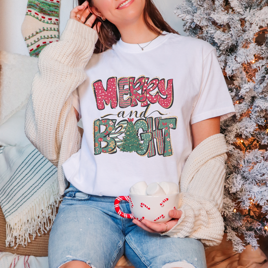 Womens Christmas Shirt Merry and Bright