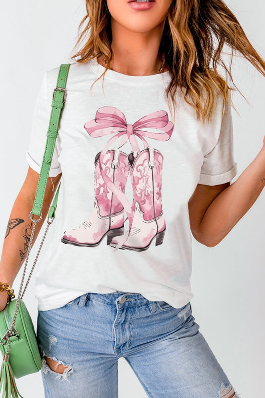 Girly Bow Cowboy Boot Short Sleeve T-Shirt